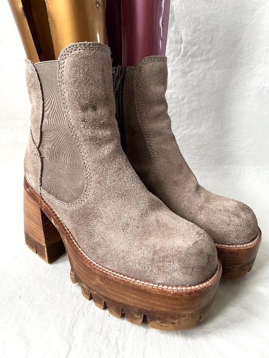 Jeffrey Campbell Shoes - Free People x Jeffrey Campbell boots Preston 7 platform ankle taupe beige suede